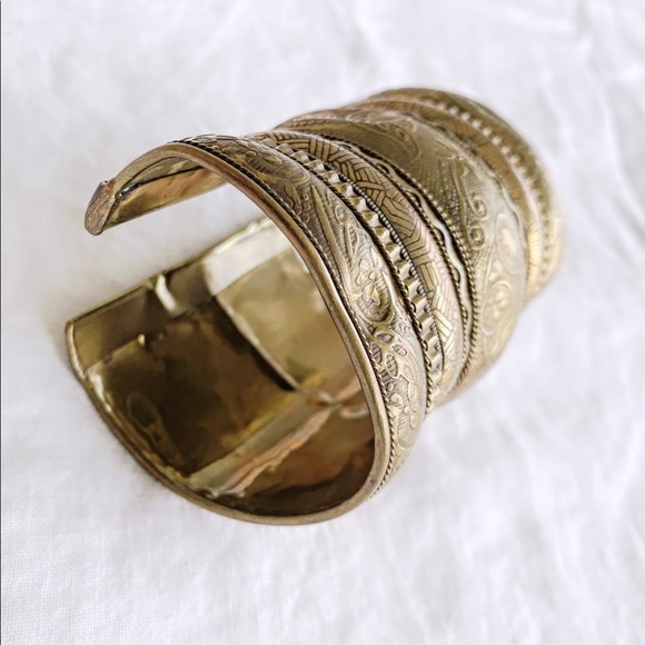 Free People Brass Chunky Bracelet/ Arm Cuff Brushed Gold - Picture 3 of 3